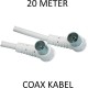 Benson Coax Kabel - Haakse Stekkers - 20 meter - Wit