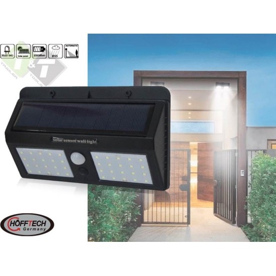 Hofftech Dubbel LED Wandlamp Solar - PIR Sensor - IP65 - 2400 Mah - 3.7 Volt