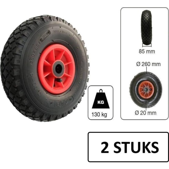 Tarsus Wiel 3.00-4 - 260 x 85 mm, Steekwagen, Bolderkar - 2 stuks