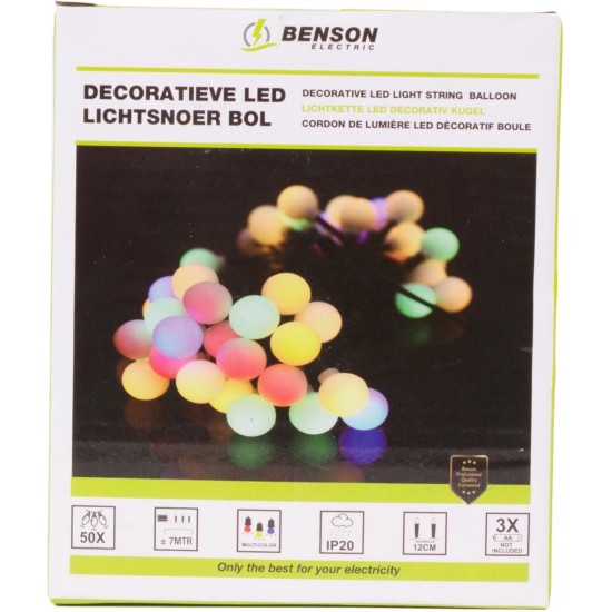 Benson LED Lichtsnoer Bol - Kleur - 50 LED - 7 meter - IP20