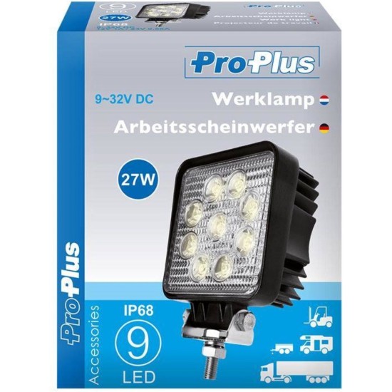 Pro Plus Werklamp met Bout en Moer - 109 x 109 x 65 mm - 9 Led - 27 Watt