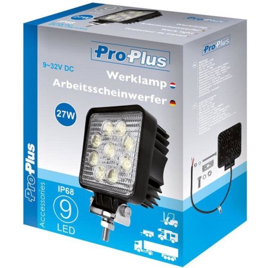 Pro Plus Werklamp met Bout en Moer - 109 x 109 x 65 mm - 9 Led - 27 Watt