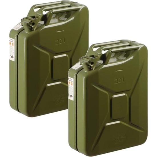 SET VAN 2 STUKS METALEN JERRYCANS GROEN 20 LITER - GESCHIKT VOOR BRANDSTOF - BENZINE / DIESEL