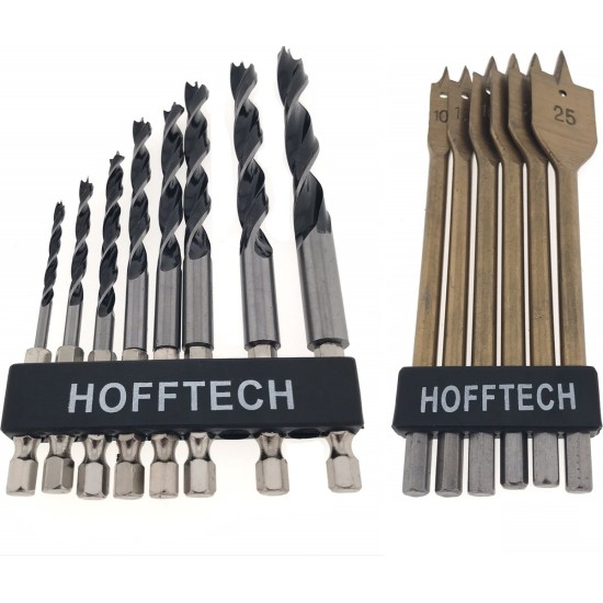 Hofftech Boorset Hout - Bitmodel 1/4 inch - 3 t/m 25 mm - 14 delig