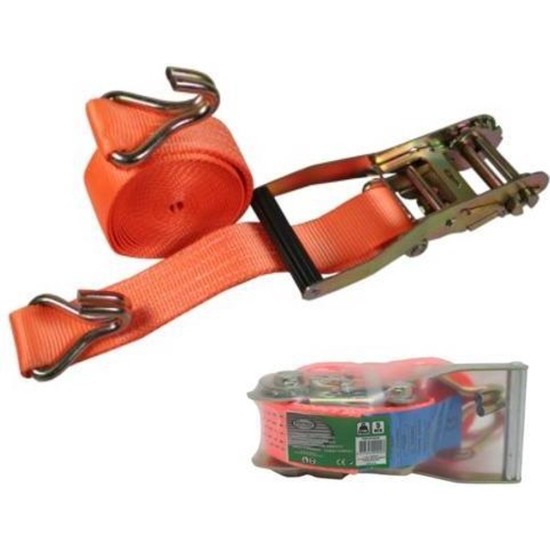 Benson Spanband met Ratel - Inclusief 2 Haken - 5 meter - Oranje - 3 Ton Capaciteit
