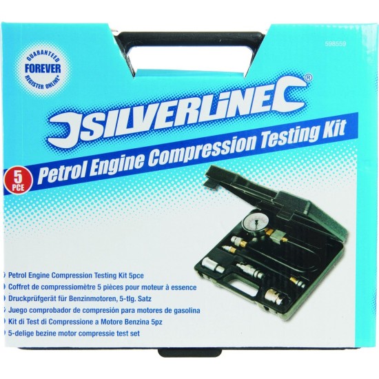 Silverline Benzine Motor Compressie Test Set - in Opbergkoffer - 5 delig Set