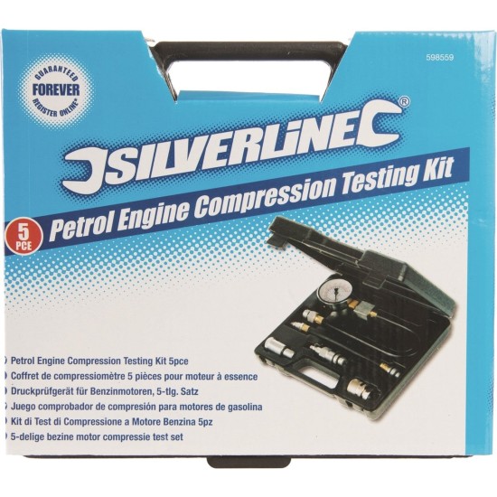 Silverline Benzine Motor Compressie Test Set - in Opbergkoffer - 5 delig Set