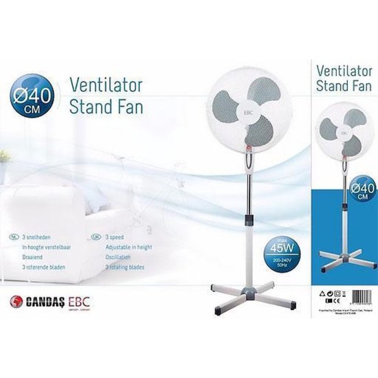 Candas | Ventilator Staand | Hoogte 100 - 130 cm. | Ø 40 cm.