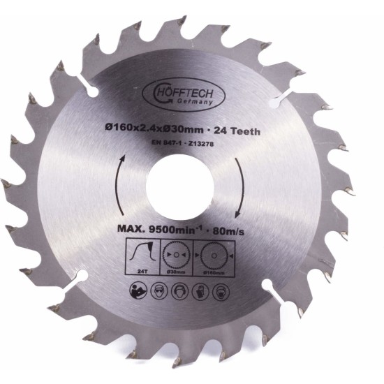 Hofftech Zaagblad Cirkelzaag - Ø 160 mm x 24 Tanden - Inclusief Verloopringen