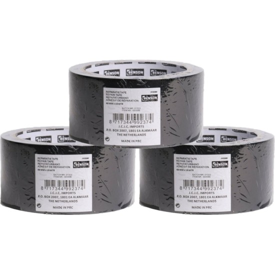 3x rollen ducttape/reparatietape universeel zwart 10 meter