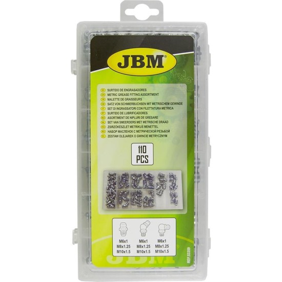 JBM Tools | Metrische smeernippel/vetnippel assortiment | 110-Delig