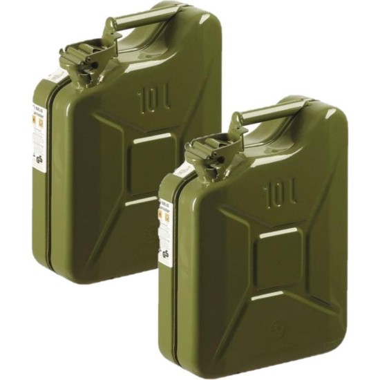 Set van 2 stuks metalen jerrycans groen 10 liter - geschikt voor brandstof - benzine / diesel